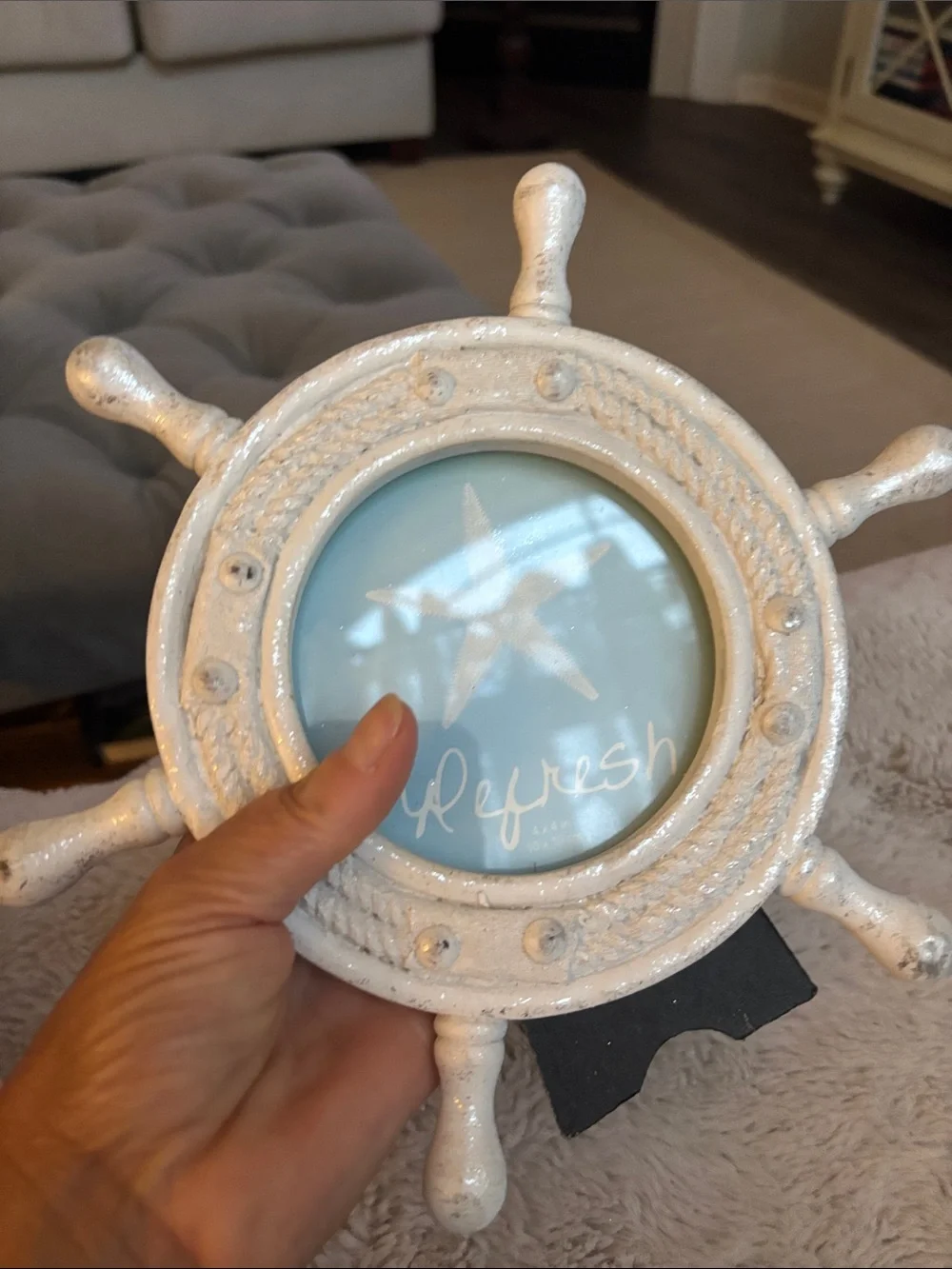 Coastal White Ship Wheel Photo Frames - Set of 2